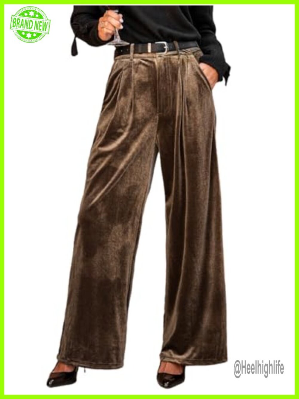 Velvet Wide Leg Work Pants with Pockets